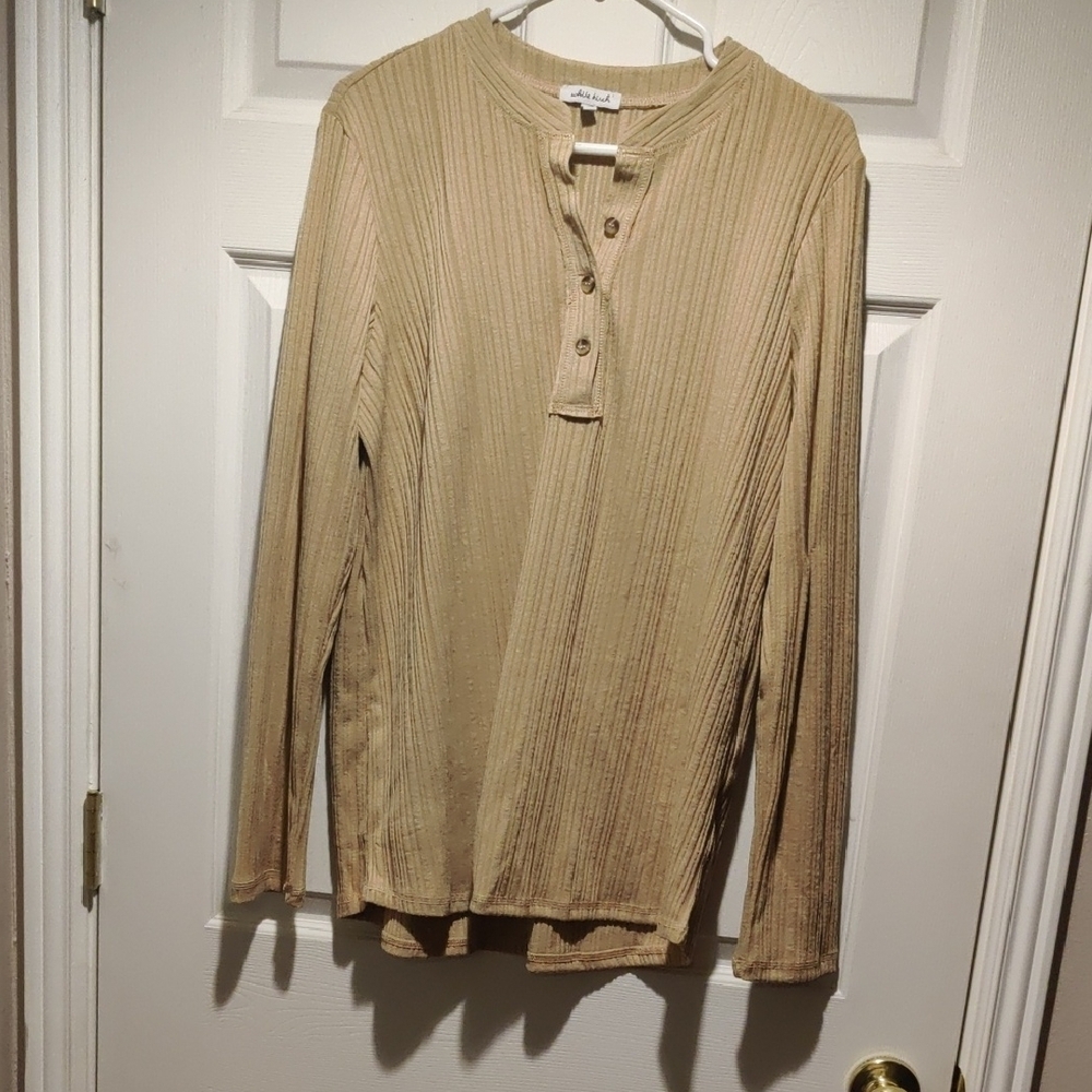 Tan Ribbed Long Sleeve Henley Shirt